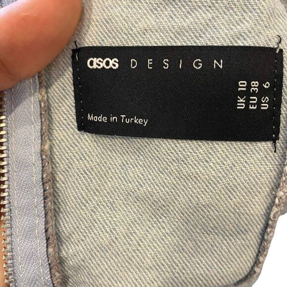 Asos Strapless Denim Mini Dress With Slit Hem - Picture 9 of 13